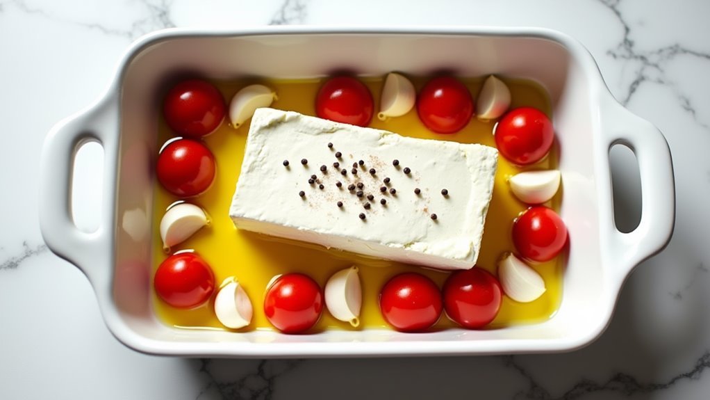 arrange feta with tomatoes