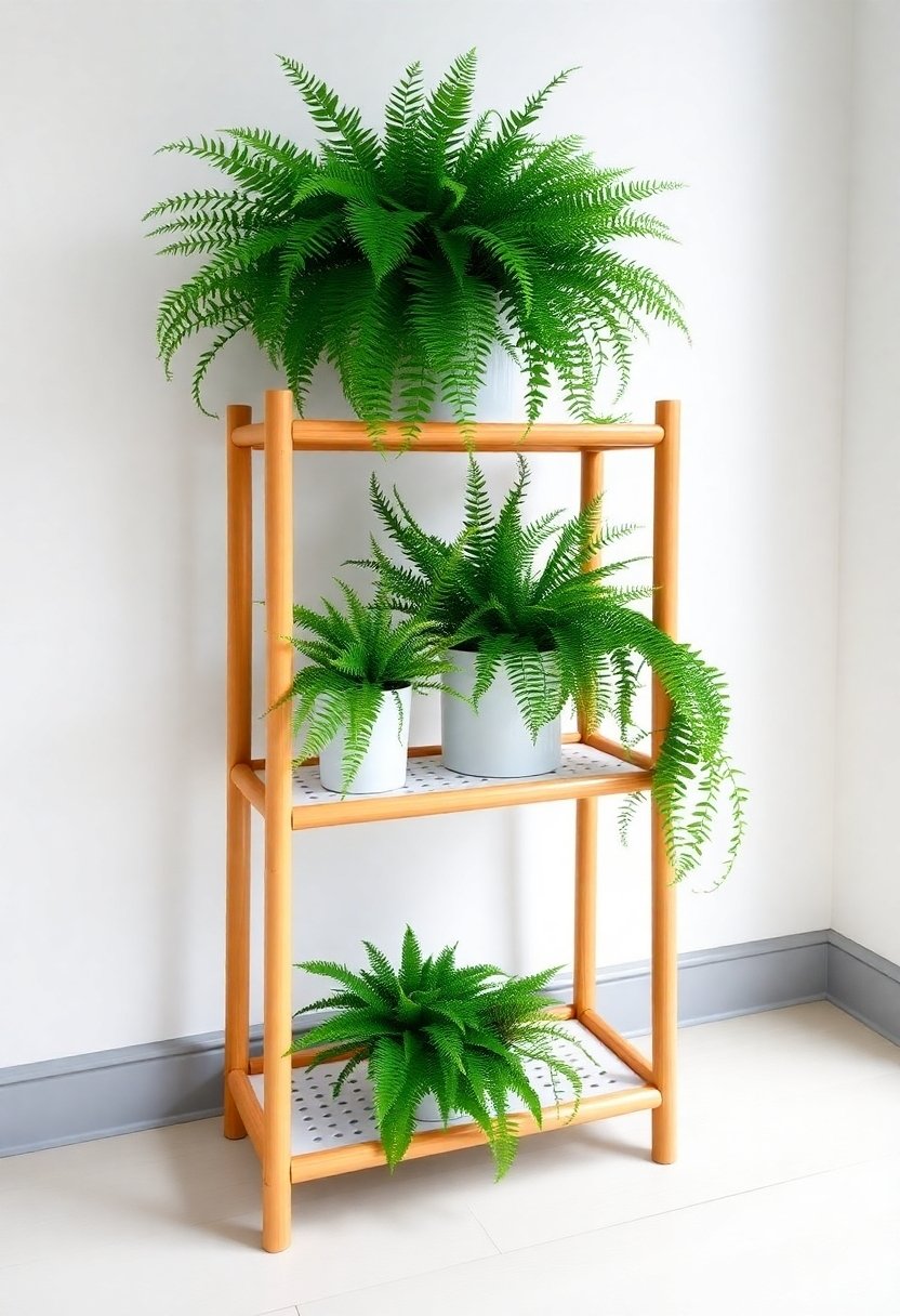 bamboo plant stands with trays