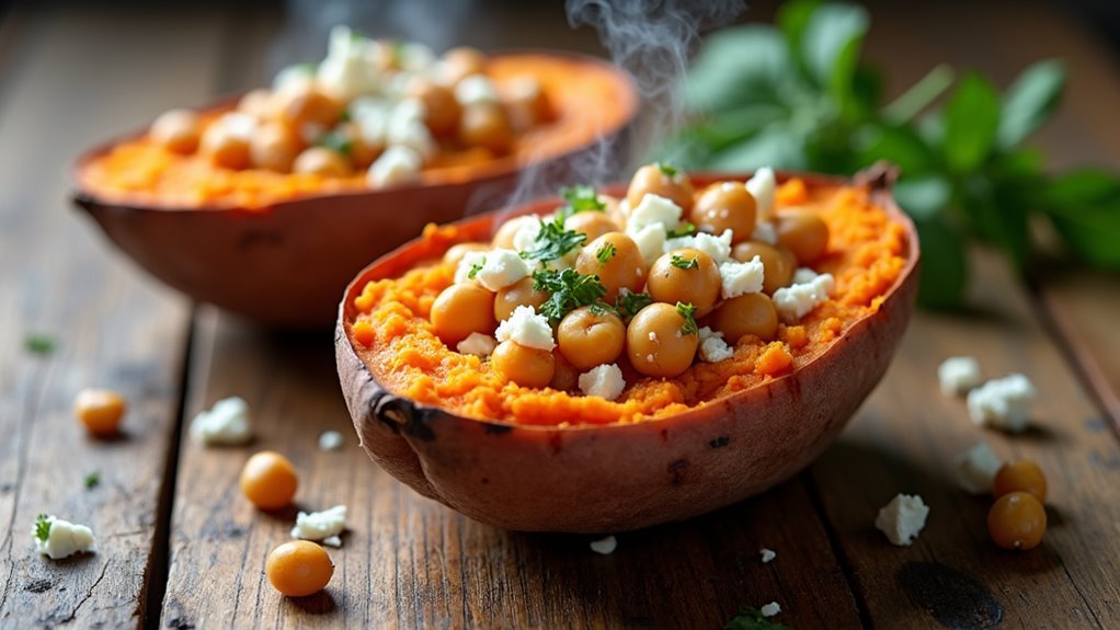 chickpeas feta sweet potatoes