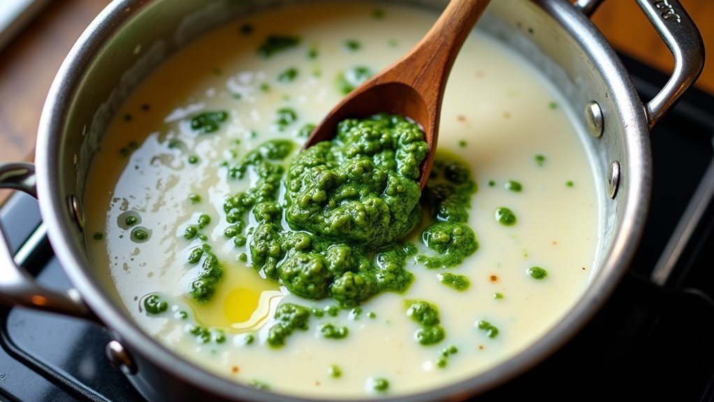 mix pesto with cream