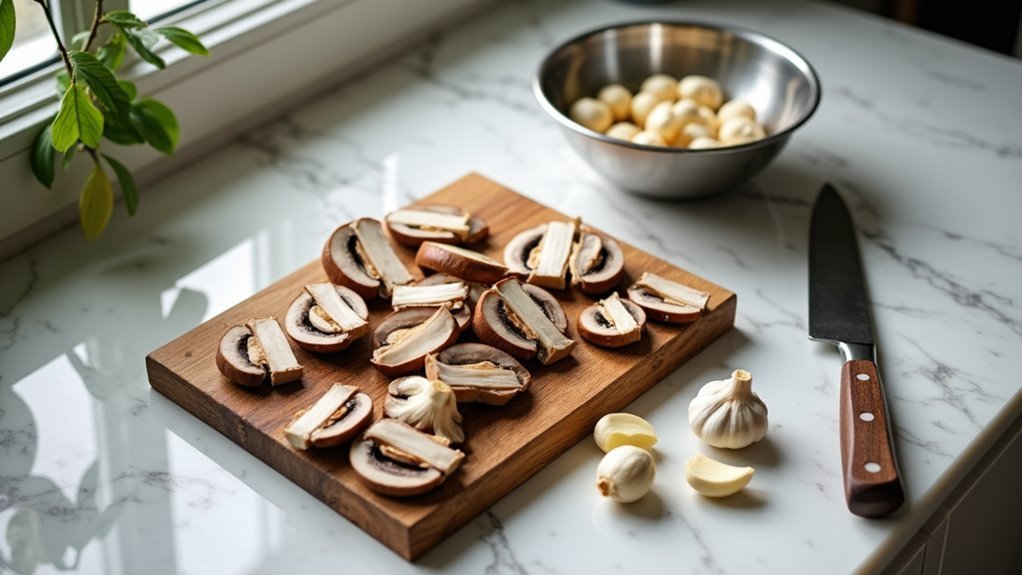 prepare garlic and mushrooms