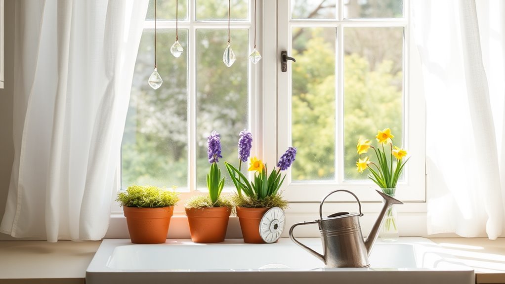 spring kitchen window decor