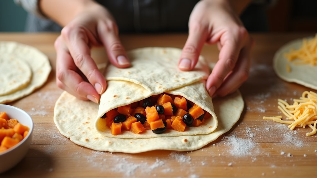 tightly roll filled tortillas