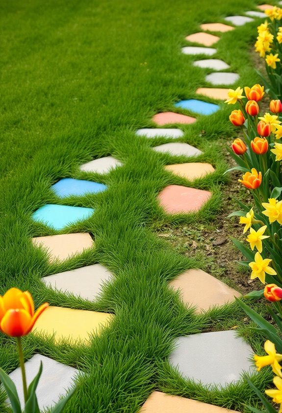 vibrant garden stone painting