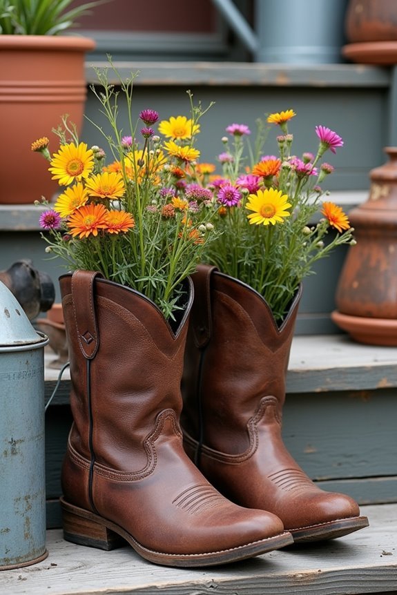 boots filled with plants