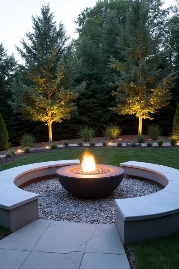 concrete benches with fire bowl