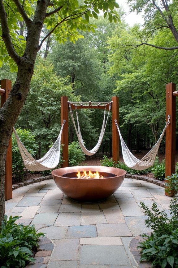 cozy hammocks by fire