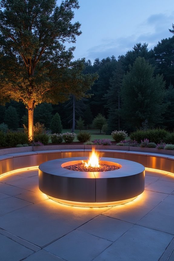 curved metal benches flame enclosed