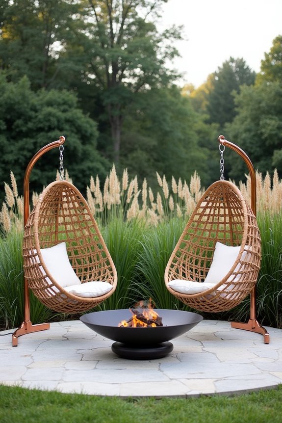 hanging chairs by fire