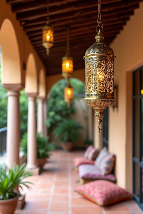 illuminated brass lanterns hanging