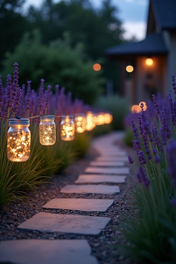 illuminated pathway with jars