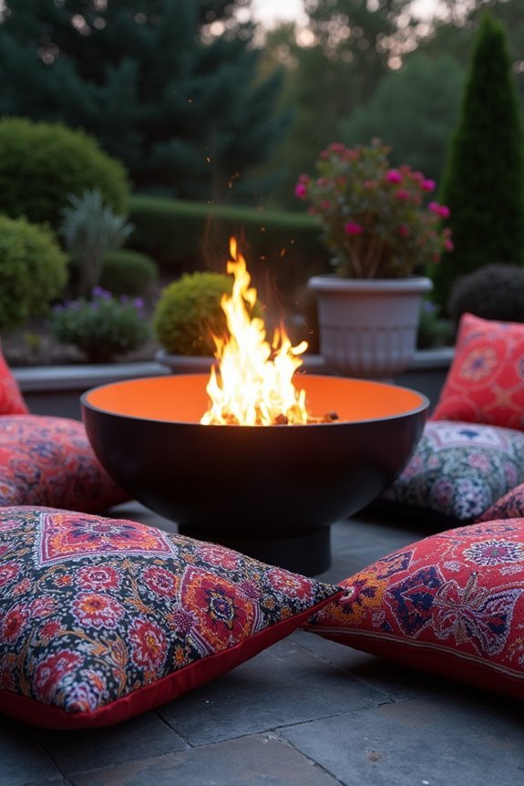 moroccan cushions and fire bowl