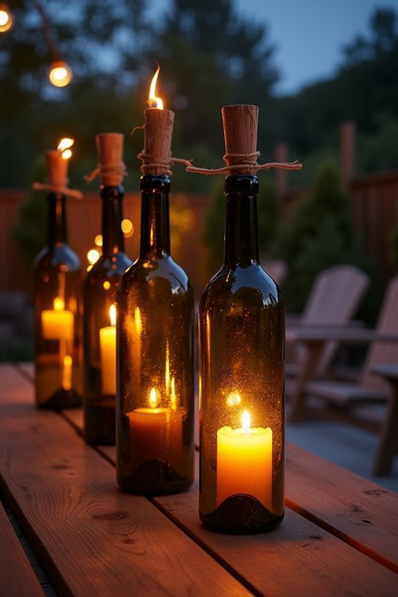 repurposed wine bottle torches