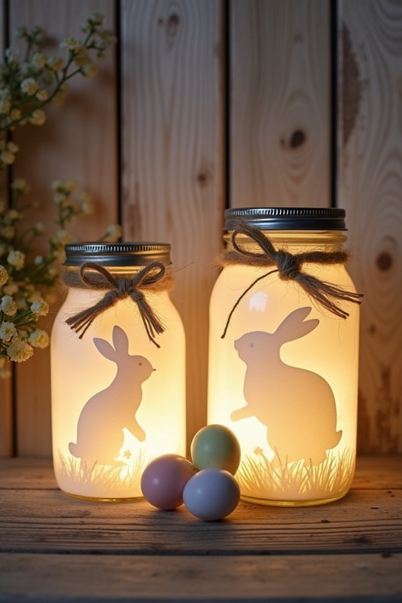 bunny themed mason jar luminaries