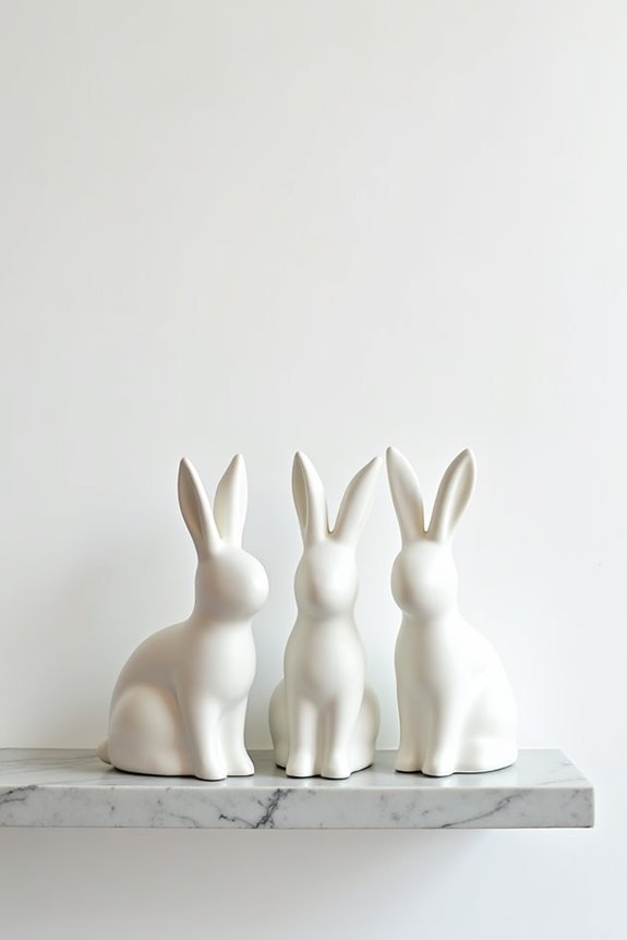 sculptural white ceramic bunnies