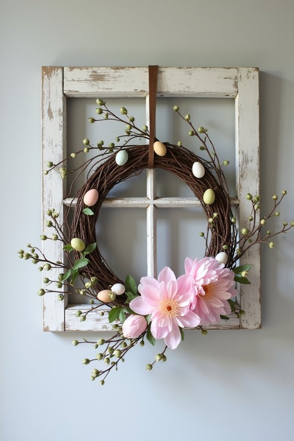 vintage window wreath display