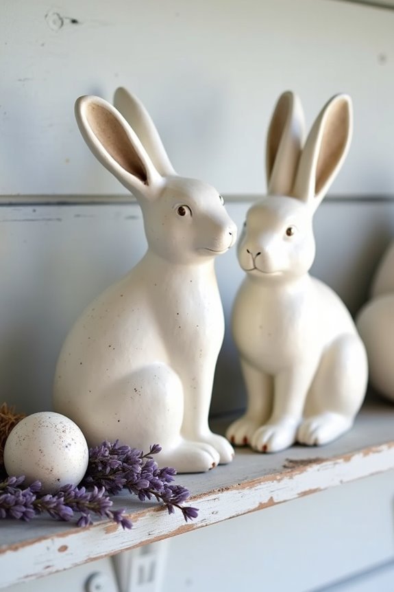 whitewashed rabbit figurine collection