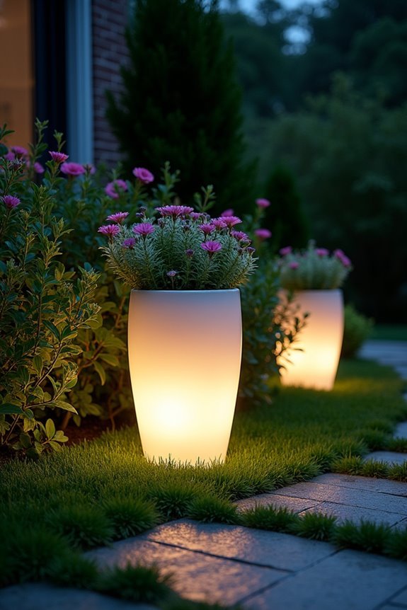 illuminated garden planters enhance