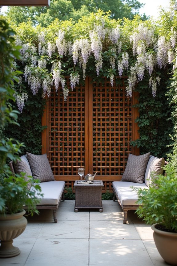 lattice screens with climbing plants