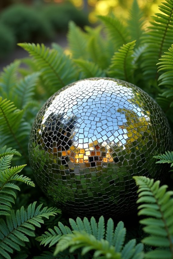 mosaic mirrored spheres brighten gardens