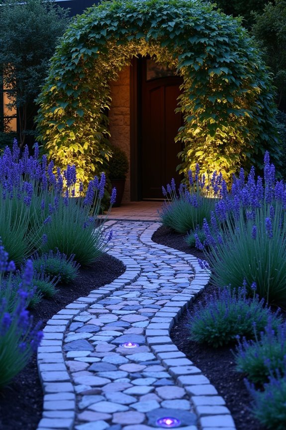 mosaic paths with fairy lights