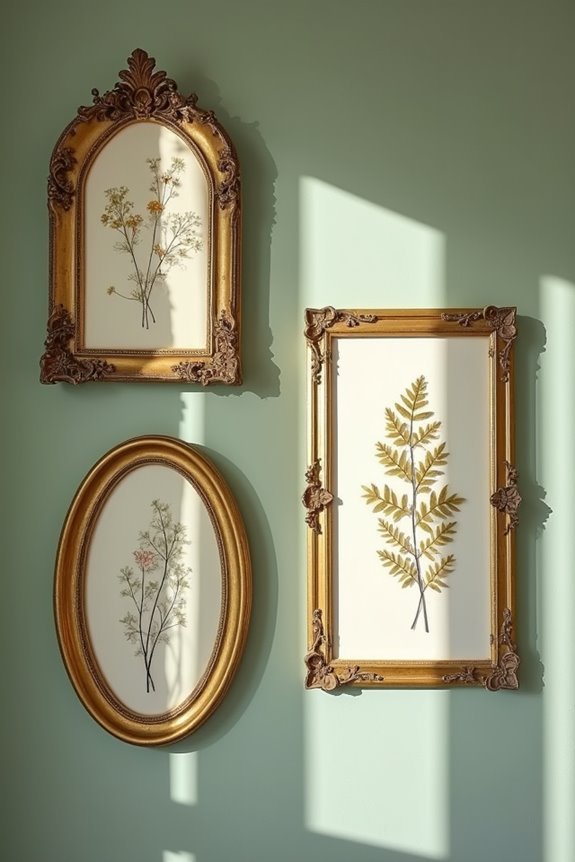 pressed flowers in vintage frames