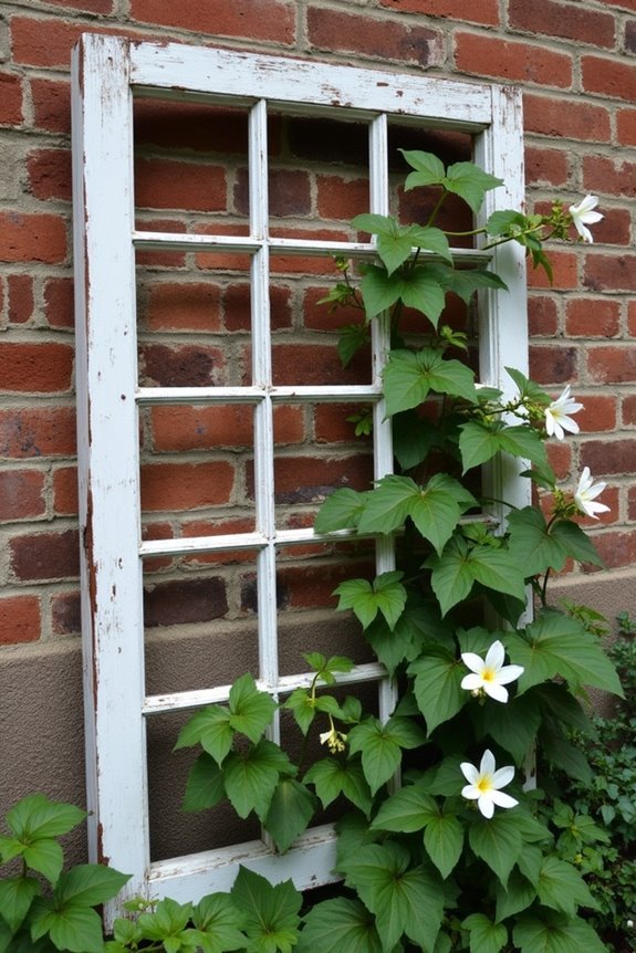 repurposed window frame trellis