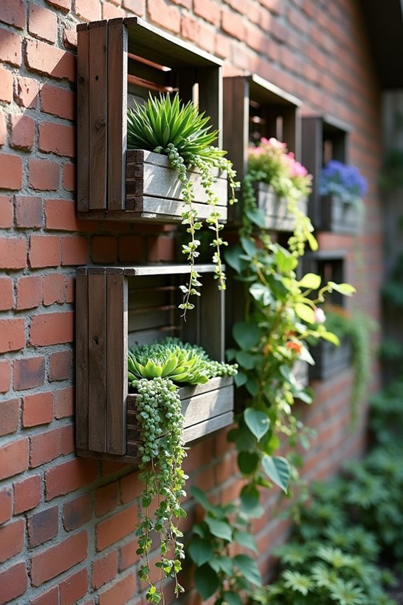 rustic vertical garden crates