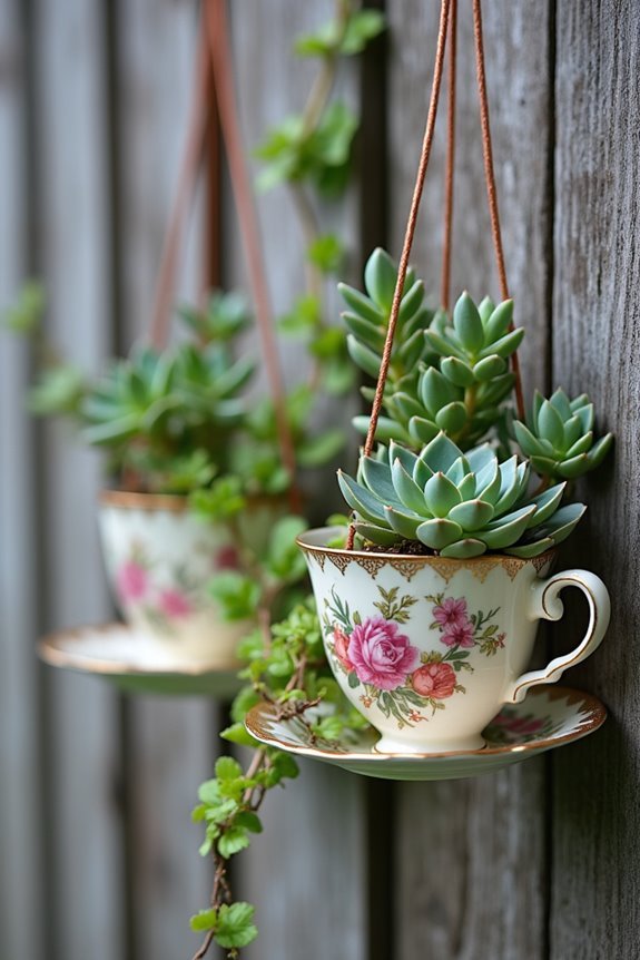 teacups transformed into planters