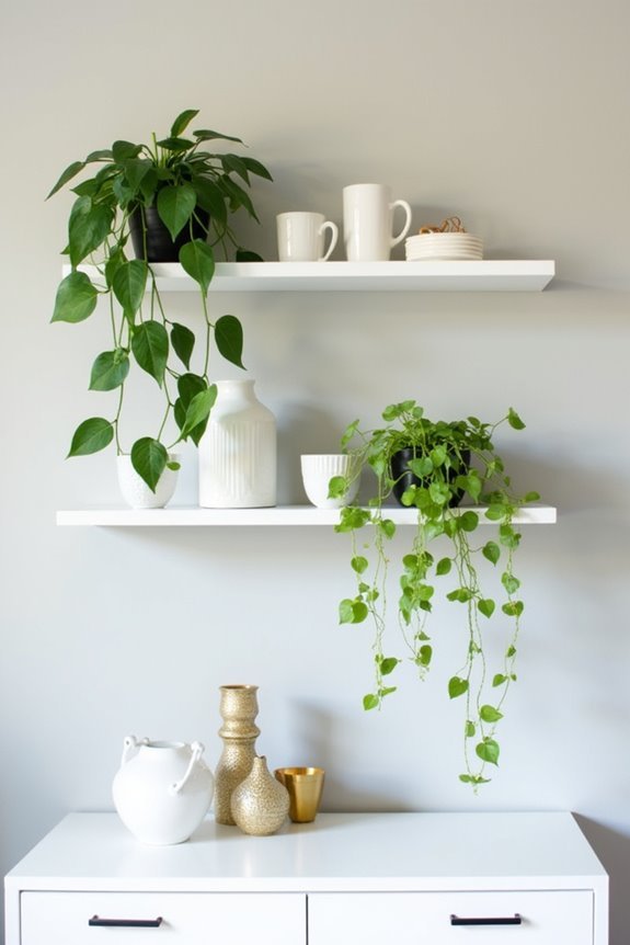 trailing plants on shelves
