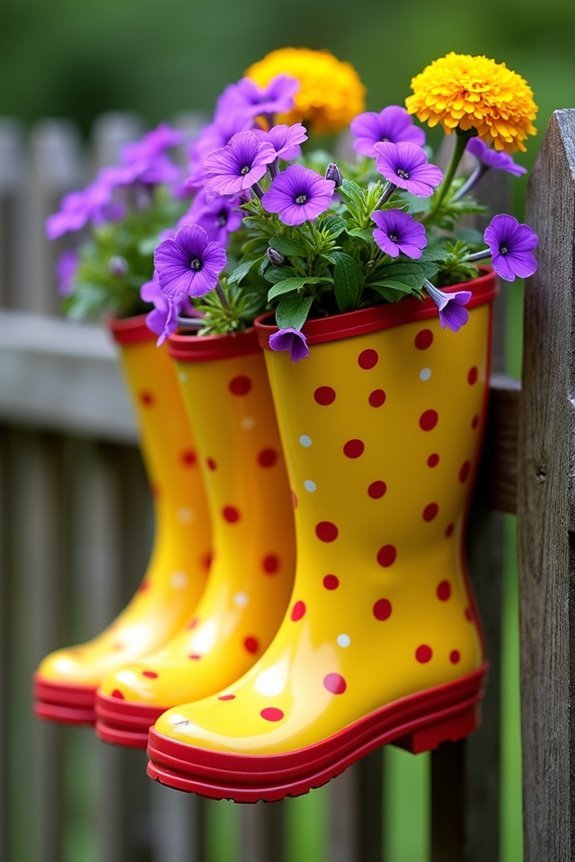 upcycled colorful boot planters