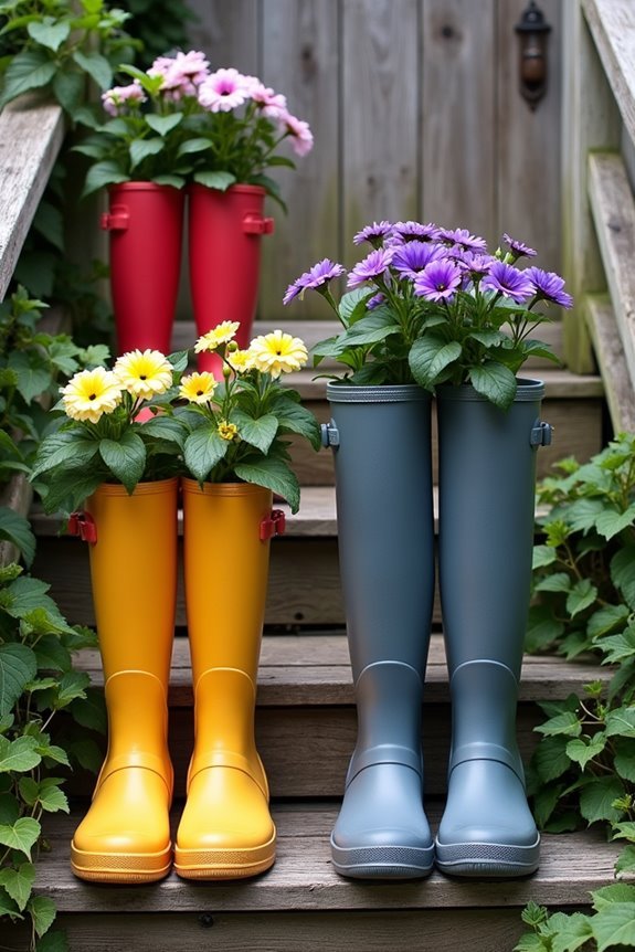 upcycled rain boots planters
