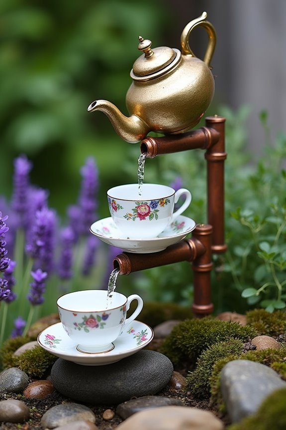 upcycled teapot garden fountain