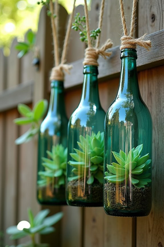 upcycled wine bottle planters