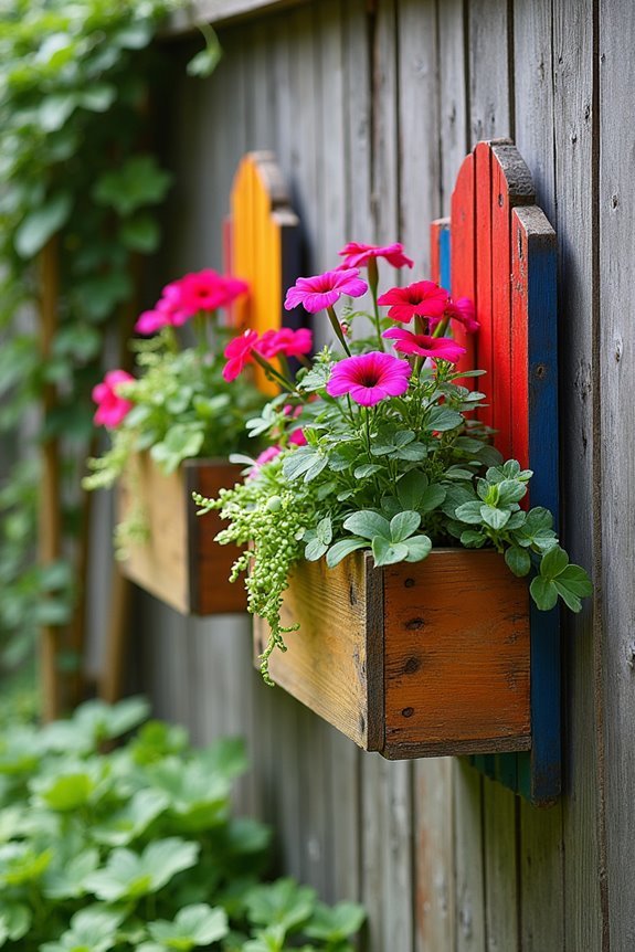 vibrant fence mounted flower boxes