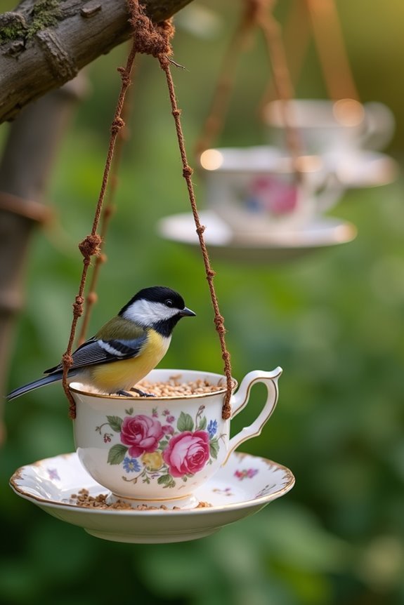 vintage teacup bird feeders