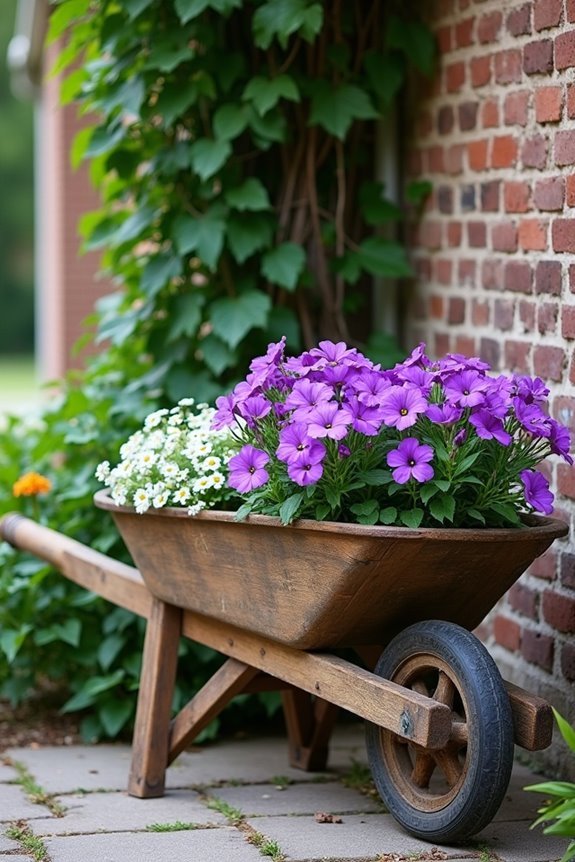 vintage wheelbarrow garden displays